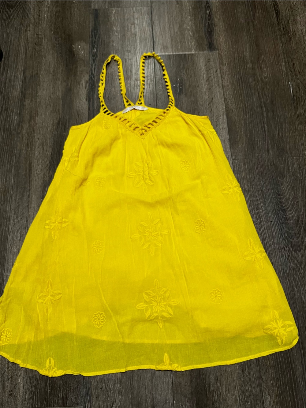 Zara Bright Yellow Embroidered Tank Top xs